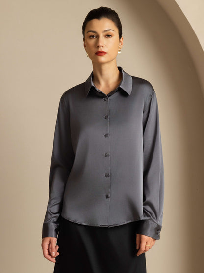 Rosstef 19Momme Sik Long Sleeve Lapel Collar Kadın Günüşü