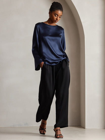 Rosstef 19Momme Silk Bell Sleeve Boat Neck Kadın Giyimi