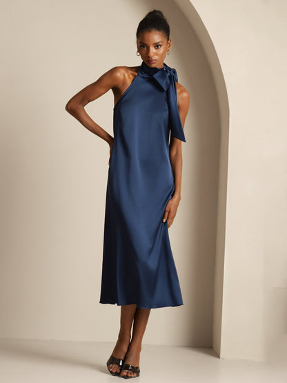 Rosstef 19Momme Silk Sleeveless Tie Neck Midi Dress