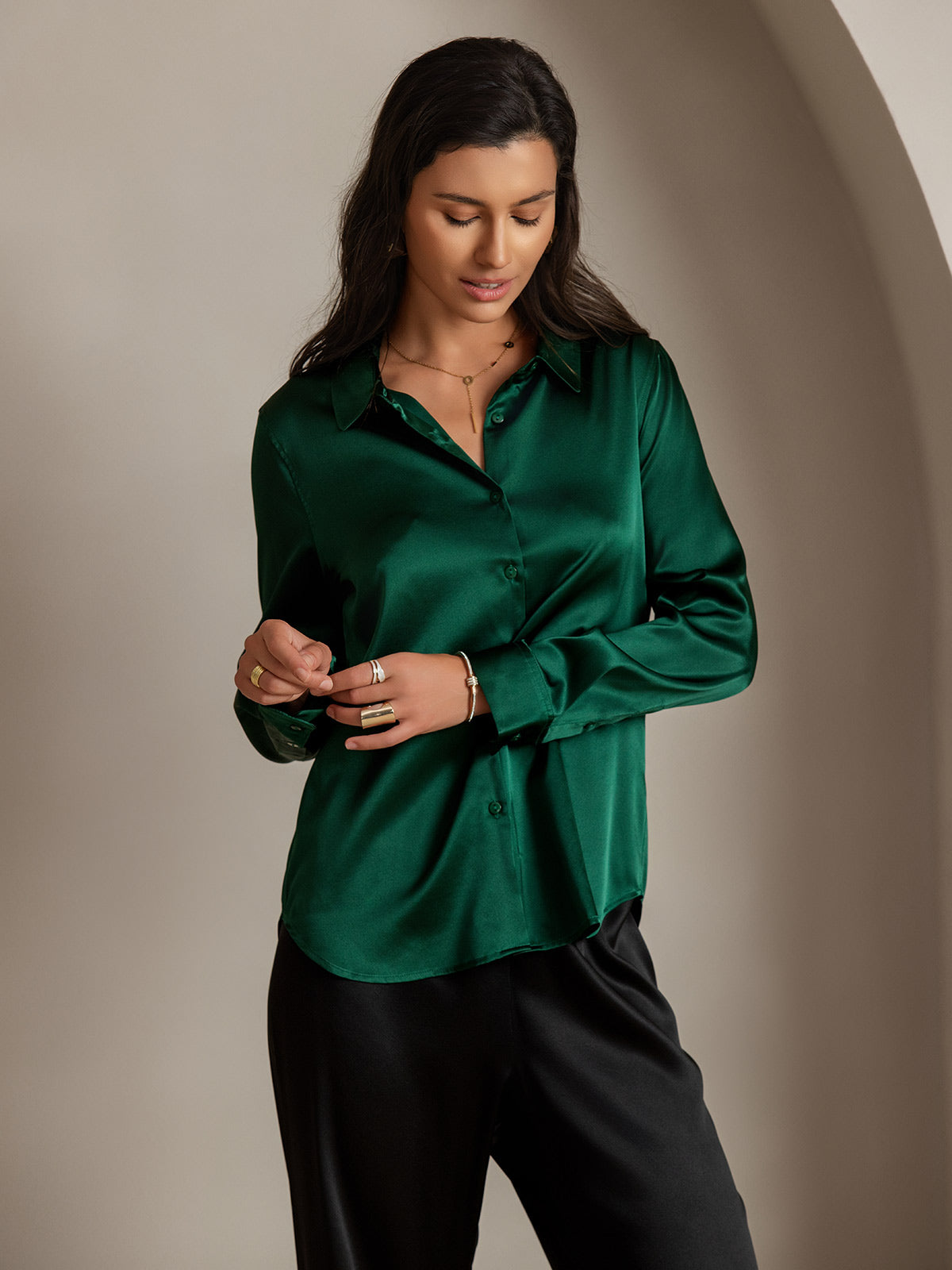 Rosstef 19Momme Kumaş Uzun Cep Long Sleeve Kadın Bluzu
