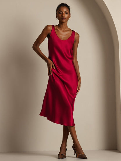 Rosstef 100% Mulberry Silk U Neck Midi Long Dress