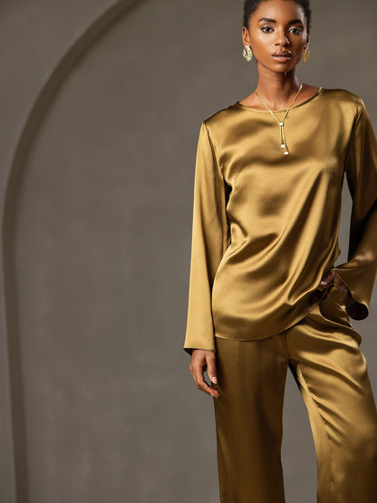 Rosstef 19Momme Silk Bell Sleeve Boat Neck Kadın Giyimi