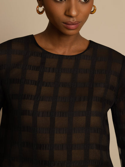 Rosstef Pure Silk Grid Crop Blouse