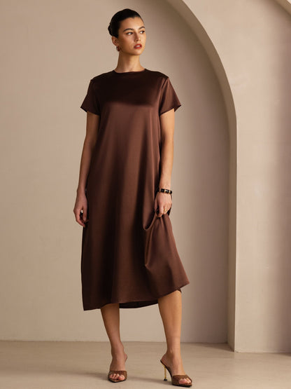 Rosstef 19Momme Silk Midi Dress With Side Pockets