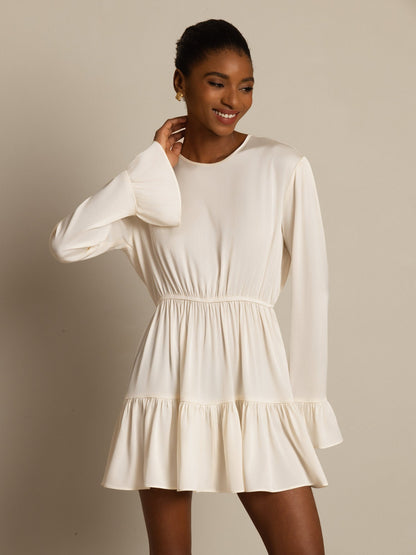 Rosstef 19Momme Stretch Silk Ruffle Sleeves Short Dress