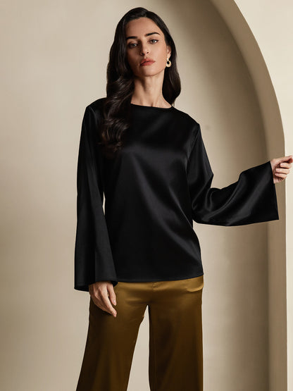 Rosstef 19Momme Silk Bell Sleeve Boat Neck Kadın Giyimi