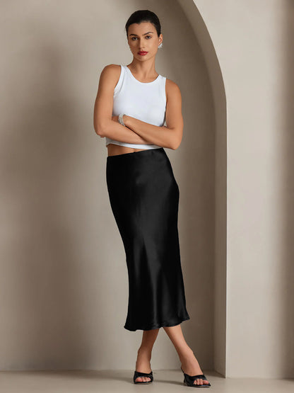 Rosstef 100% Mulberry Silk Stretch Long Straight Skirt