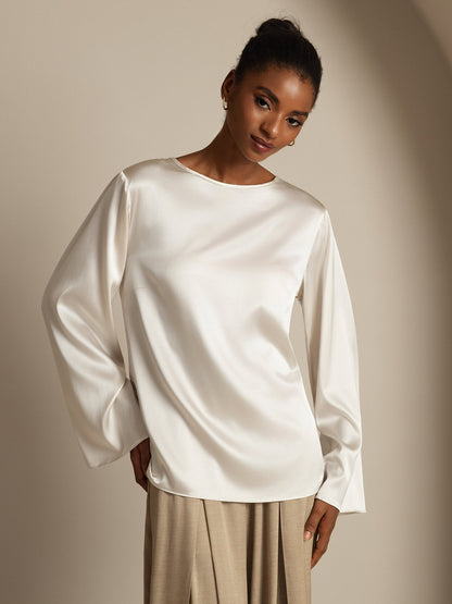 Rosstef 19Momme Silk Bell Sleeve Boat Neck Kadın Giyimi