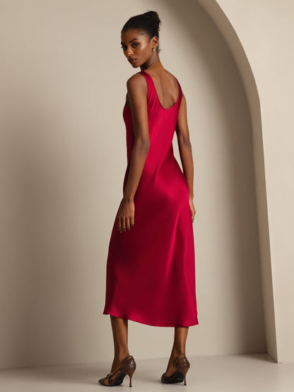 Rosstef 100% Mulberry Silk U Neck Midi Long Dress