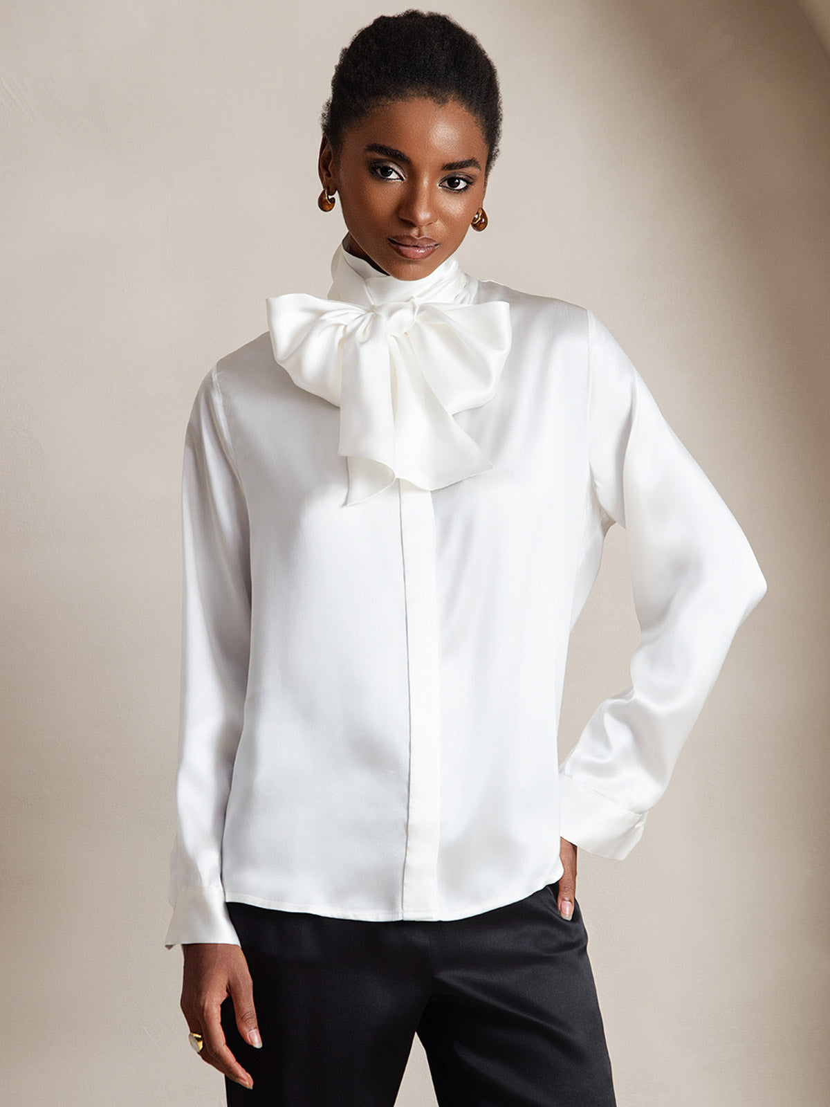 Rosstef 19Momme Silk Long Sleeve High Neck Blouse