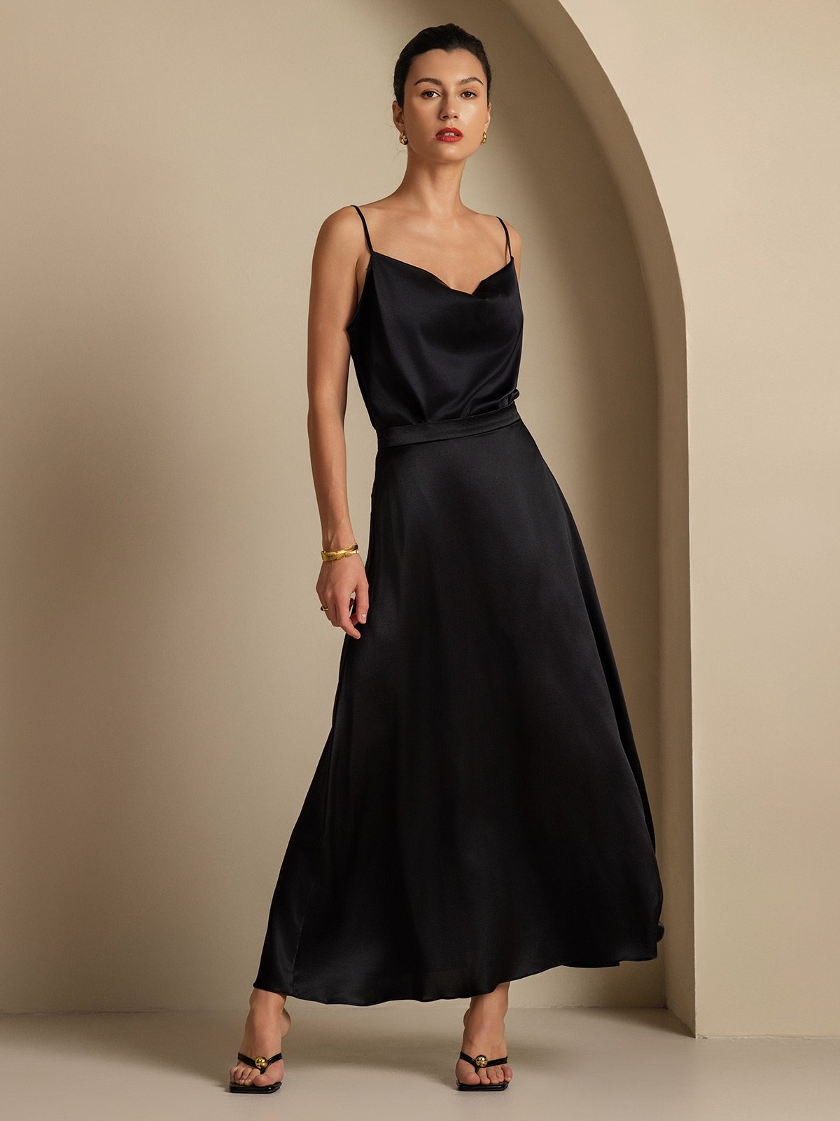 Rosstef 19Momme Silk A Line Maxi Skirt with Lining