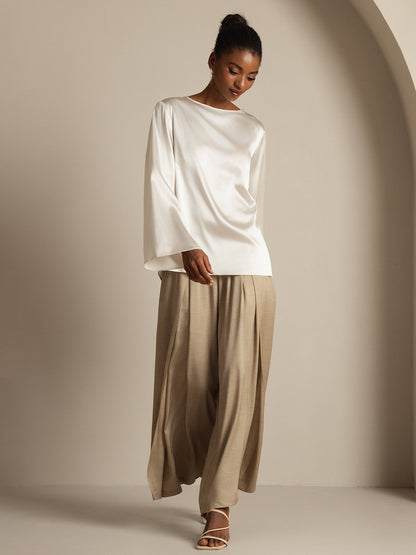Rosstef 19Momme Silk Bell Sleeve Boat Neck Kadın Giyimi