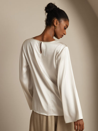 Rosstef 19Momme Silk Bell Sleeve Boat Neck Kadın Giyimi