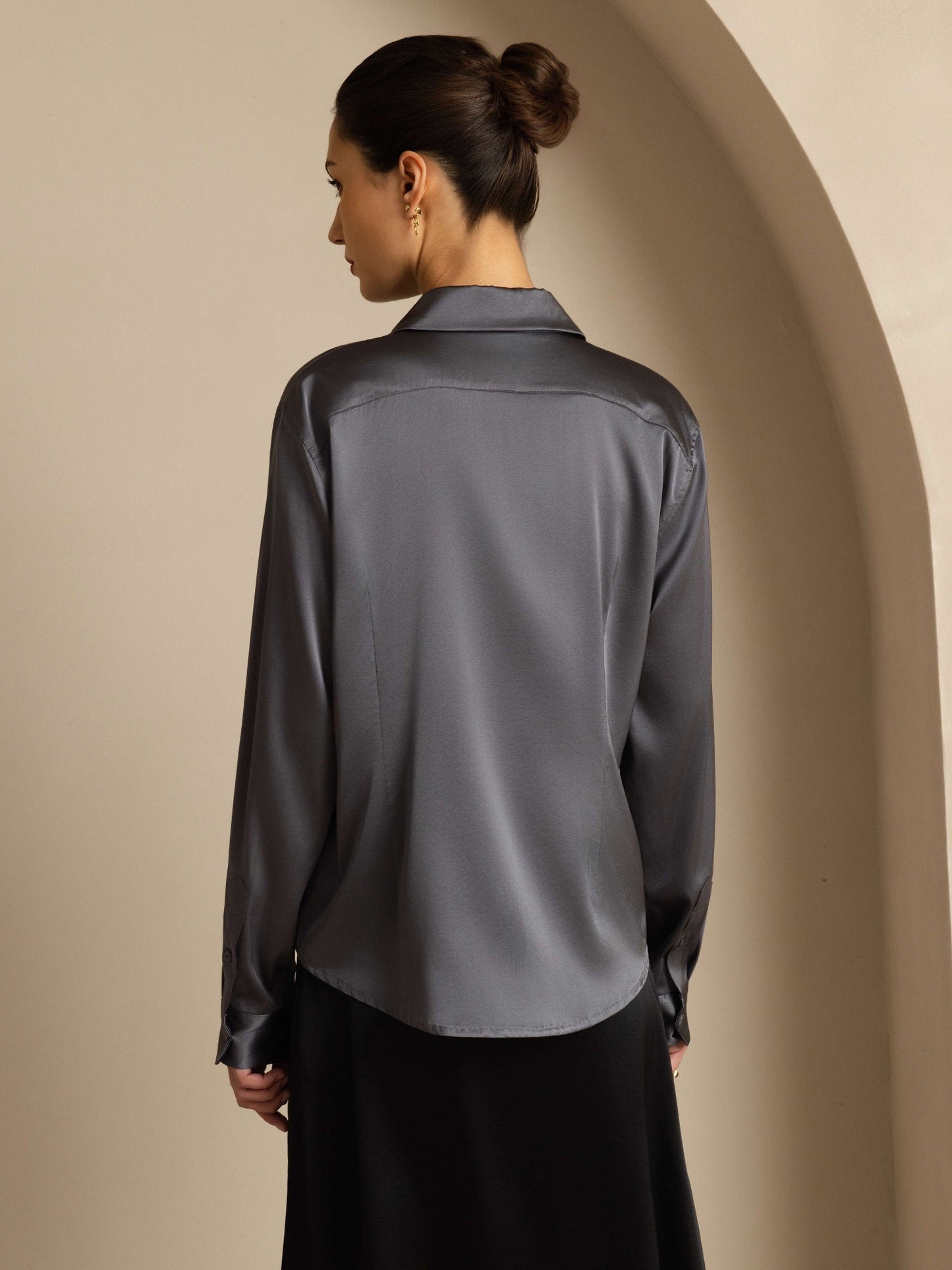 Rosstef 19Momme Silk Long Sleeve Lapel Collar Kadın Giyimi
