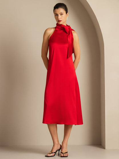 Rosstef 19Momme Silk Sleeveless Tie Neck Midi Dress