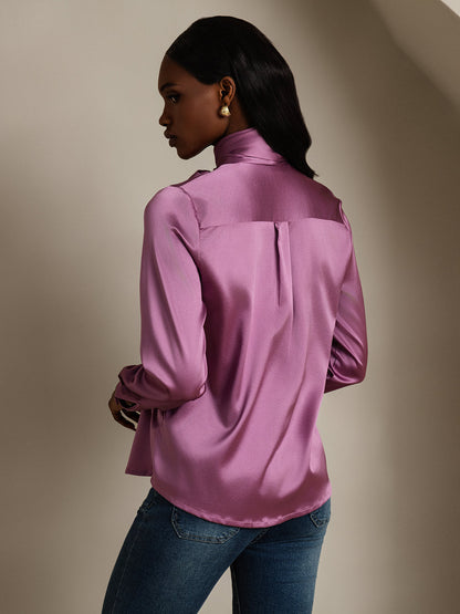 Rosstef 19Momme Silk Long Sleeve High Neck Blouse
