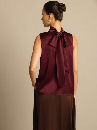Rosstef 19Momme Silk Sleeveless Tie Neck Blouse - Güçlü ve Elegan Tişört