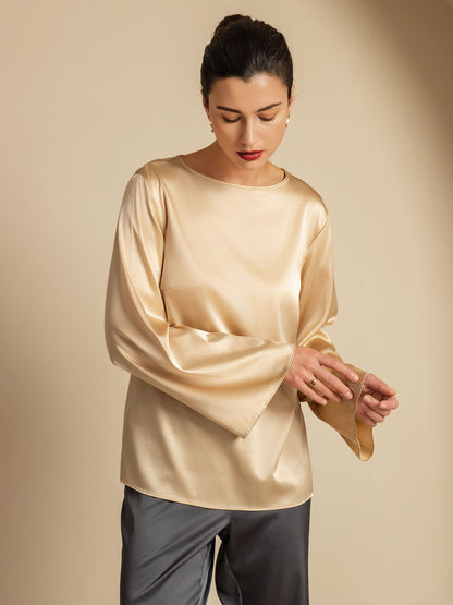 Rosstef 19Momme Silk Bell Sleeve Boat Neck Kadın Giyimi