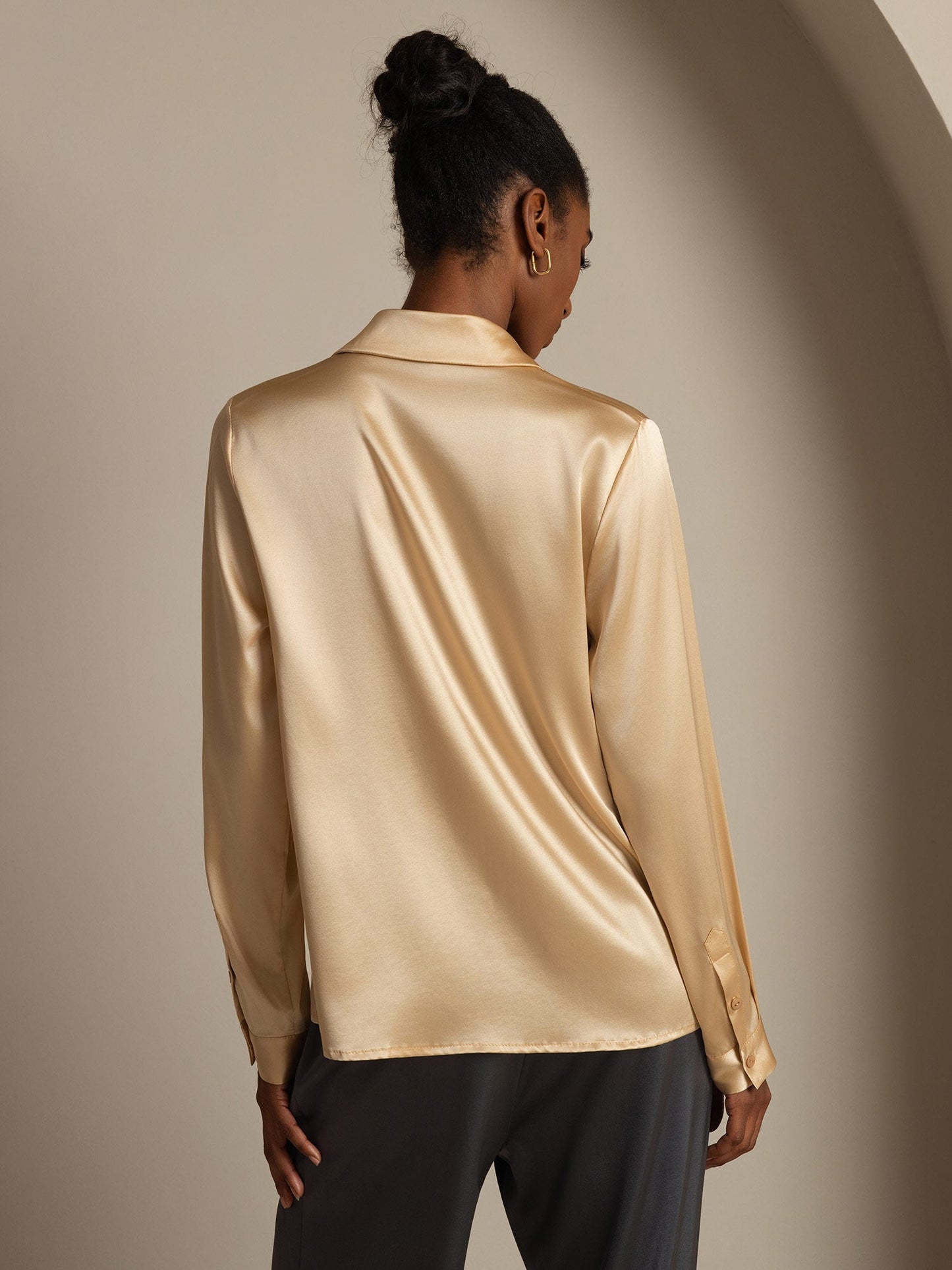 Rosstef 19Momme Silk Long Sleeve Lapel Collar Kadın Bluzu