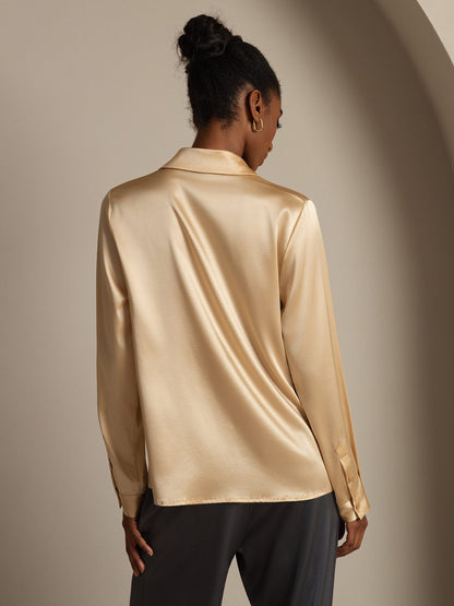Rosstef 19Momme Silk Long Sleeve Lapel Collar Kadın Bluzu