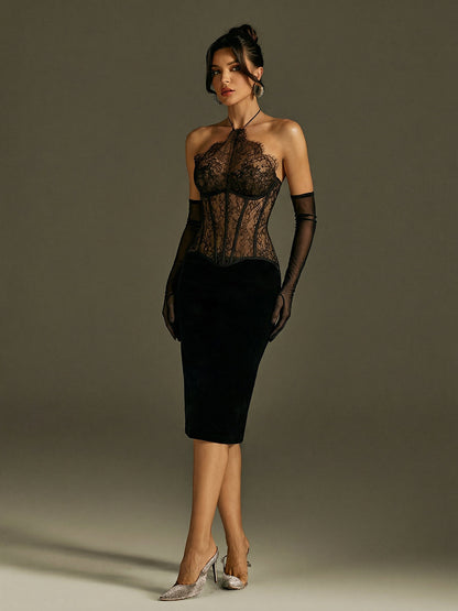 Rosstef Halterneck Corset Lace Midi Dress