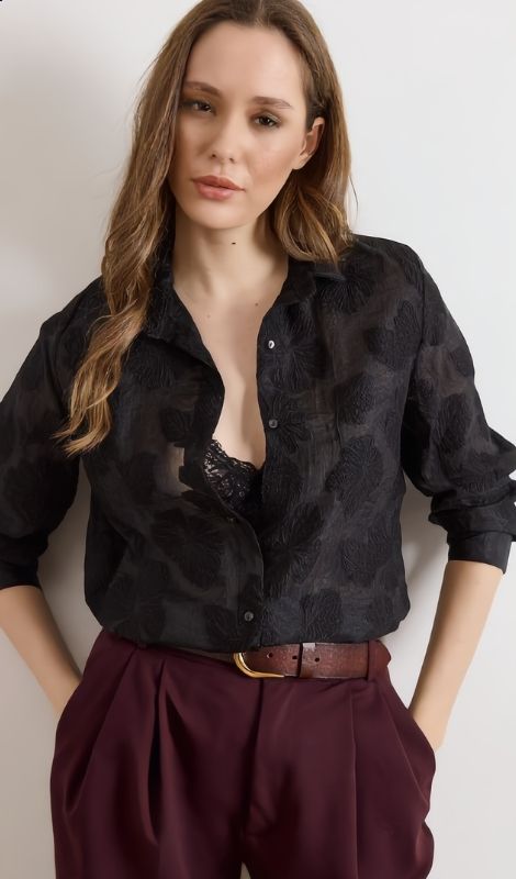 Siyah Transparan Gömlek