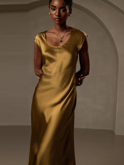 Rosstef 19Momme Silk Cap Sleeve Round Neck Midi Dress