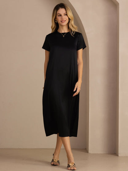 Rosstef 19Momme Silk Midi Dress With Side Pockets