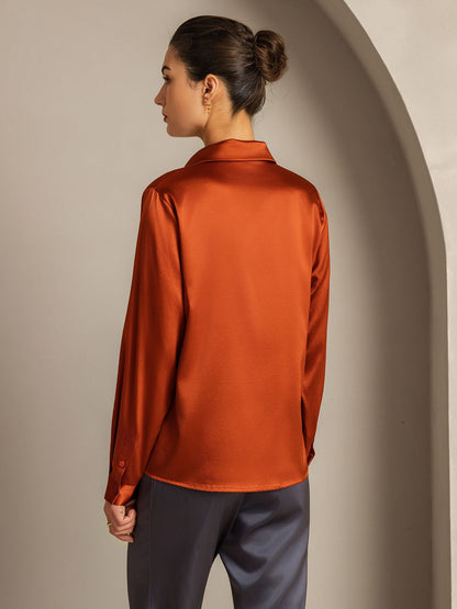 Rosstef 19Momme Silk Long Sleeve Lapel Collar Kadın Bluzu