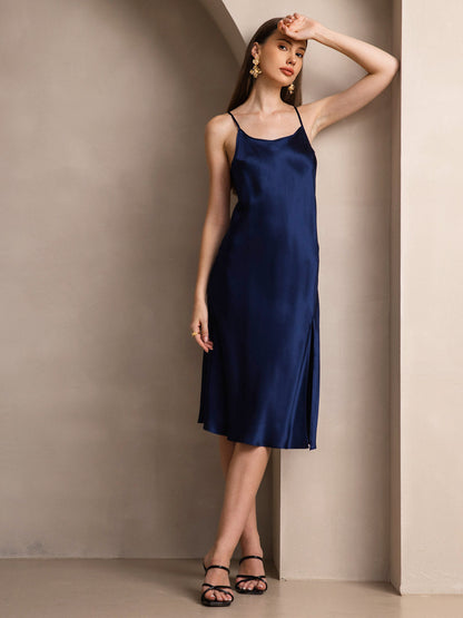 Rosstef Pure Silk Midi Dress with Criss Cross V-Back