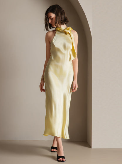 Rosstef 19Momme Silk Sleeveless Tie Neck Midi Dress