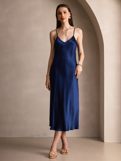 Rosstef 100% Mulberry Silk Spaghetti Strap Midi Long Dress