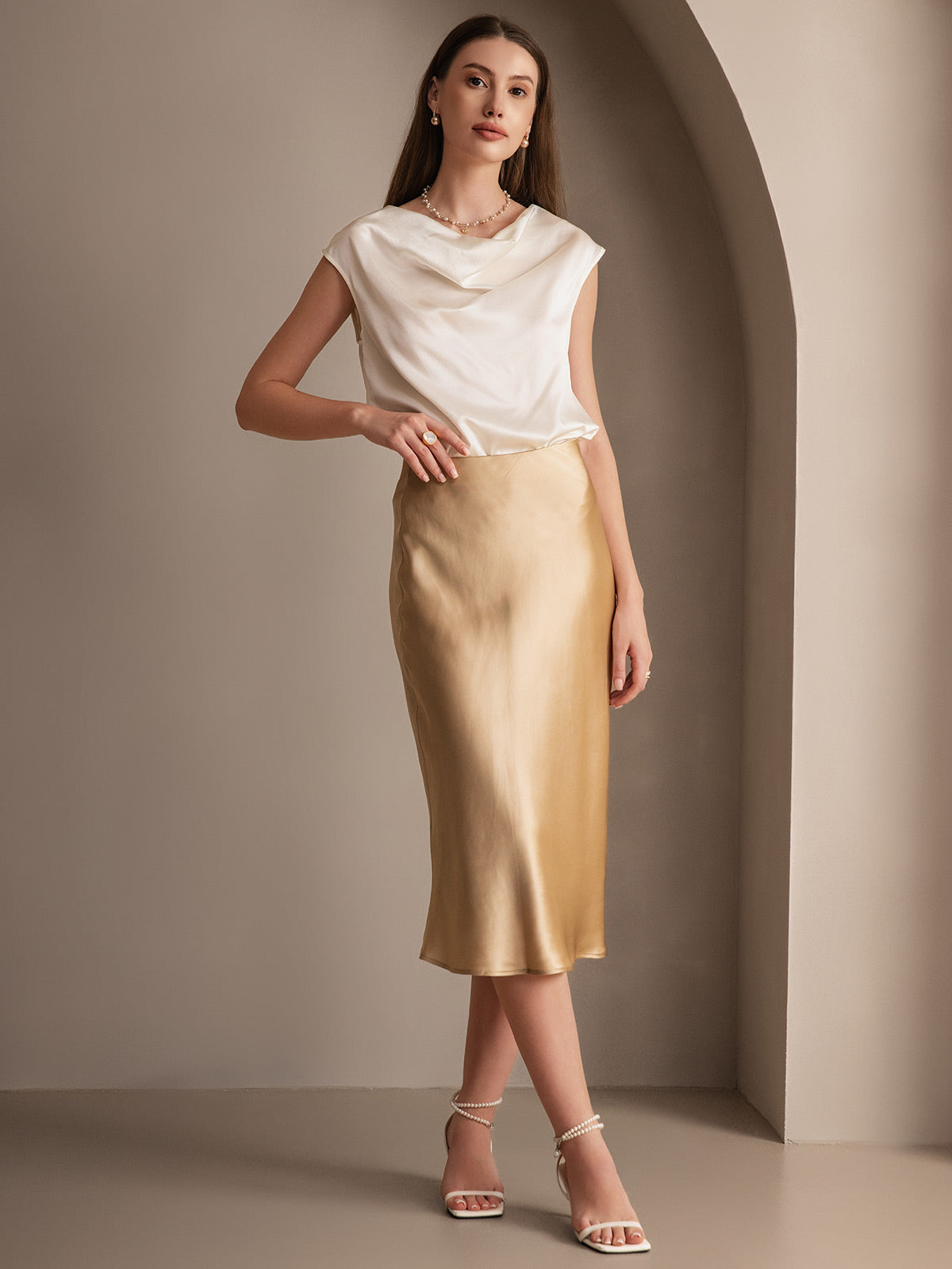 Rosstef 100% Mulberry Silk Stretch Long Straight Skirt