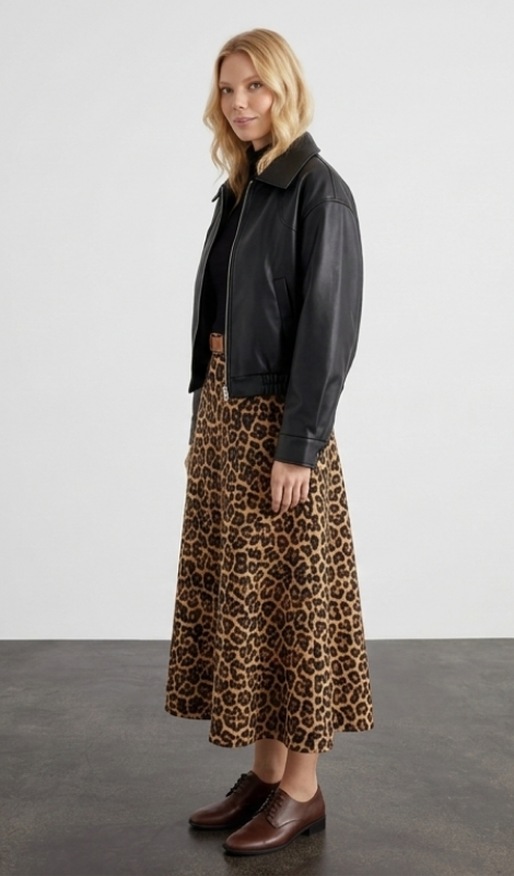 Lola Leopar Desenli Midi Etek