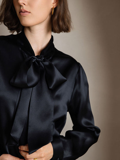 Rosstef 19Momme Silk Long Sleeve Tie Neck Blouse