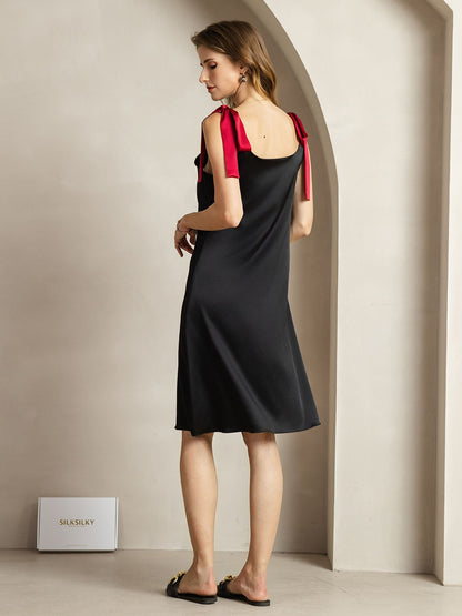 Rosstef 19Momme Silk Knee Dress with Adjustable Shoulder Ties