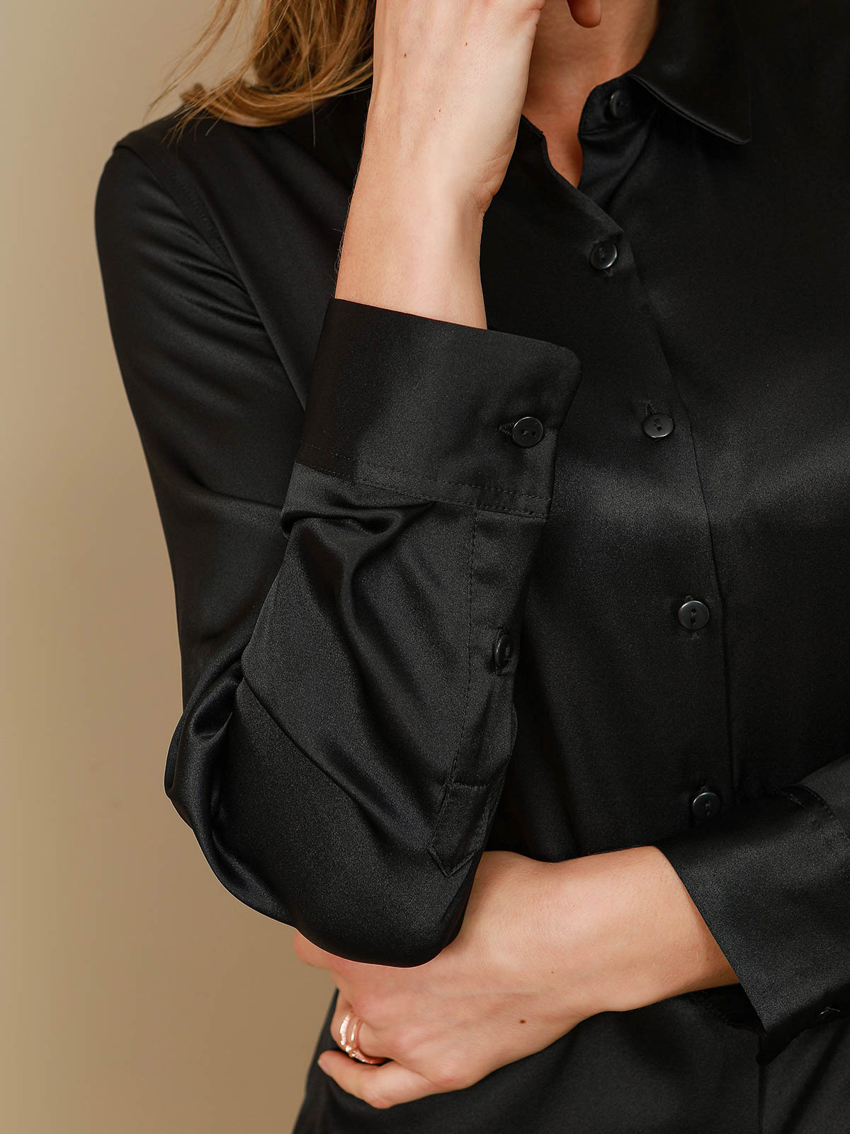 Rosstef 19Momme Silk Long Sleeve Lapel Collar Kadın Giyimi