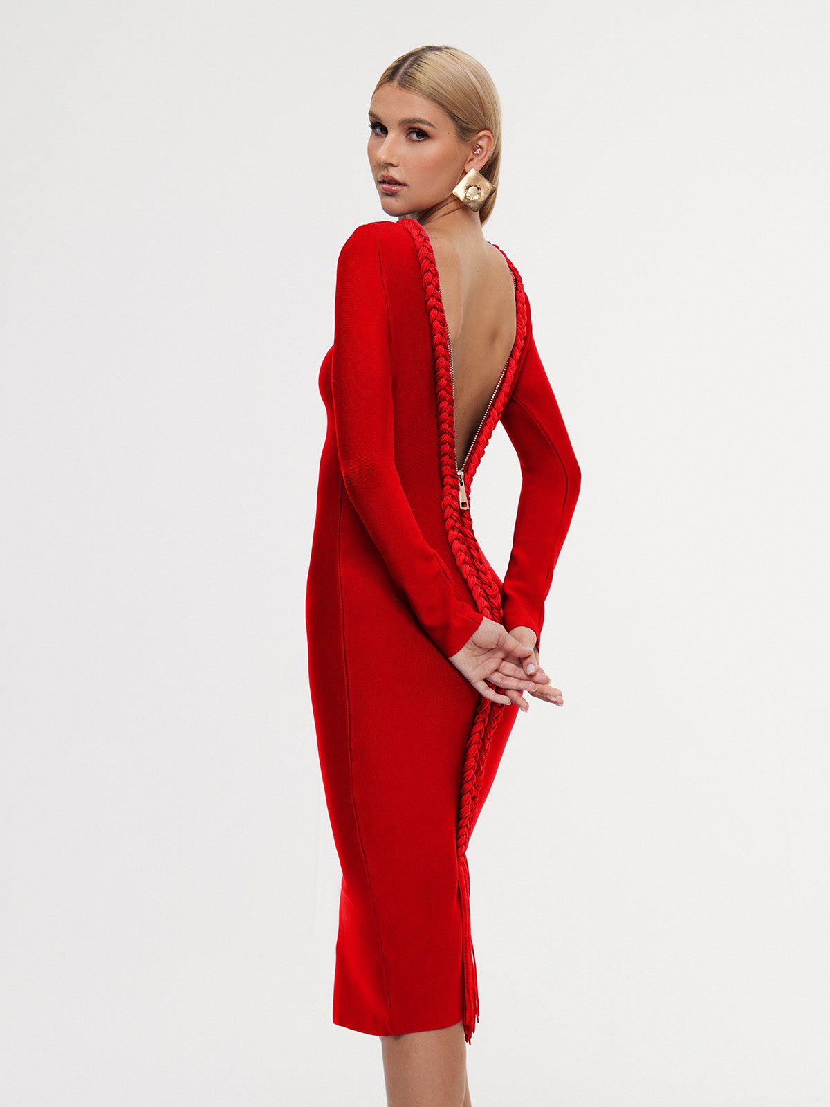 Rosstef Long Sleeve Bandage Midi Dress