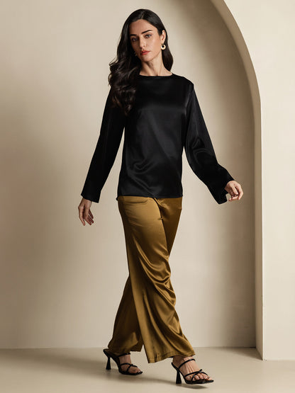 Rosstef 19Momme Silk Bell Sleeve Boat Neck Kadın Giyimi