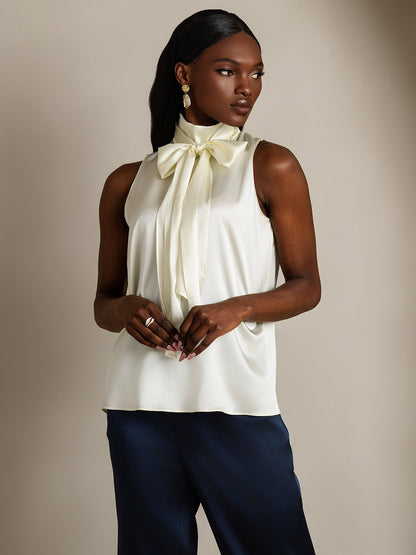 Rosstef 19Momme Silk Sleeveless Tie Neck Blouse - Güçlü ve Elegan Tişört