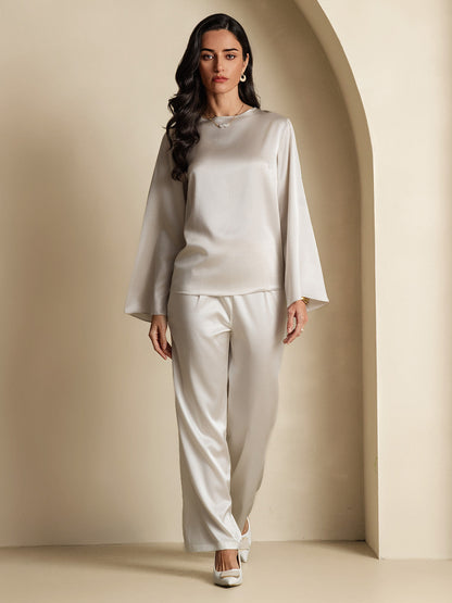 Rosstef 19Momme Silk Bell Sleeve Boat Neck Kadın Giyimi