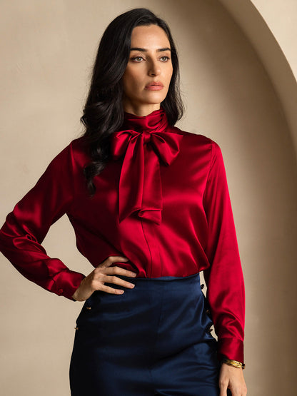 Rosstef 19Momme Silk Long Sleeve High Neck Blouse