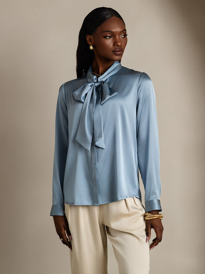 Rosstef 19Momme Silk Long Sleeve Tie Neck Blouse