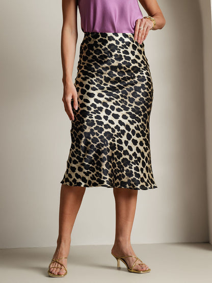 Rosstef 19Momme Leopard Print Stretch Straight Long Skirt