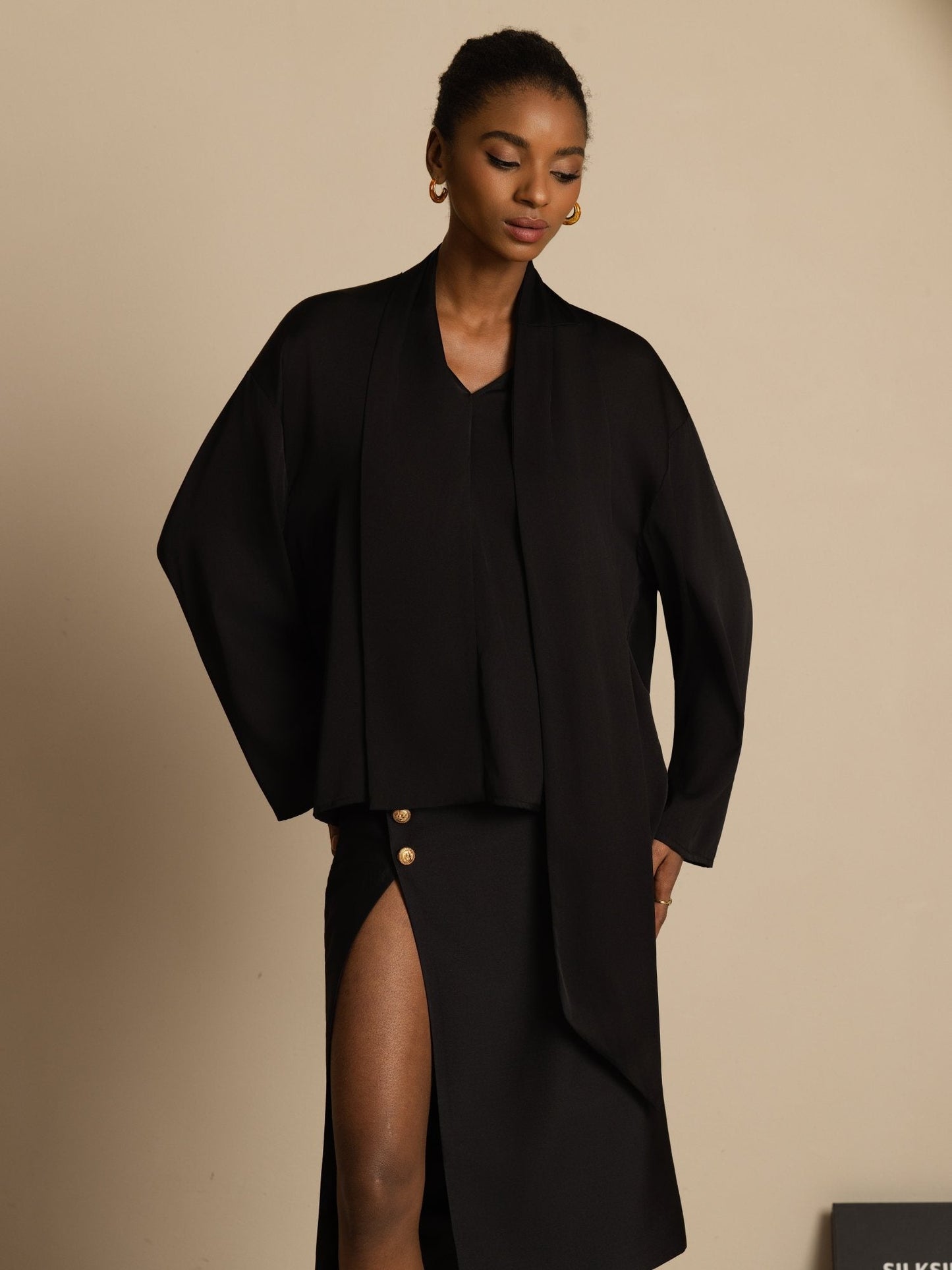 Rosstef 19Momme Stretch Silk Asimetrik V Çıkıntılı Bluz