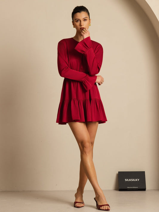 Rosstef 19Momme Stretch Silk Ruffle Sleeves Short Dress