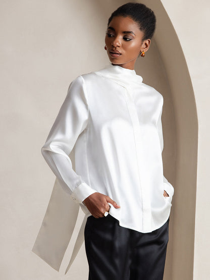Rosstef 19Momme Silk Long Sleeve High Neck Blouse