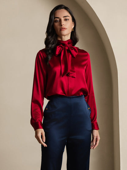 Rosstef 19Momme Silk Long Sleeve High Neck Blouse