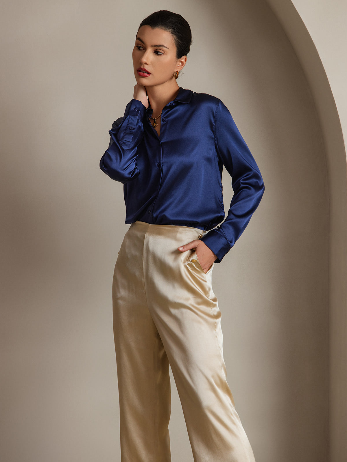 Rosstef 19Momme Kumaş Uzun Cep Long Sleeve Kadın Bluzu