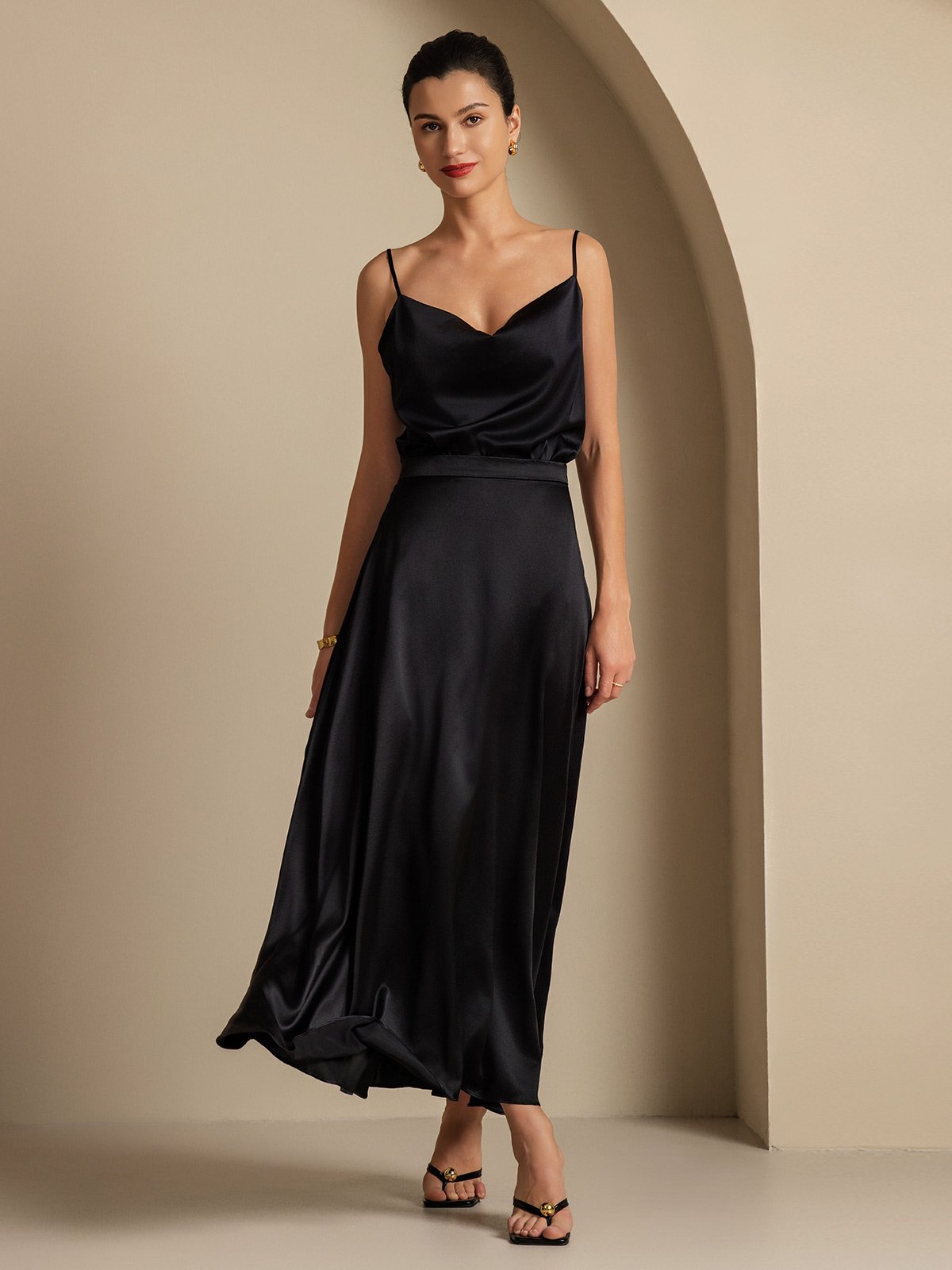 Rosstef 19Momme Silk A Line Maxi Skirt with Lining